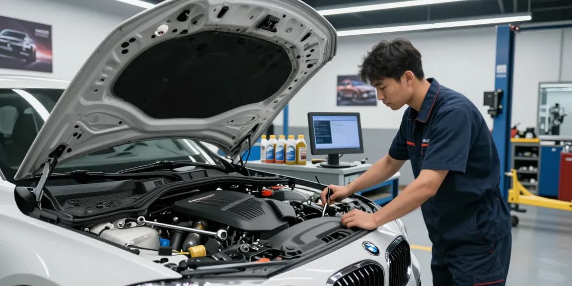 Experte beim BMW Steuerkette wechseln in professioneller Werkstatt mit hochwertigen Werkzeugen.