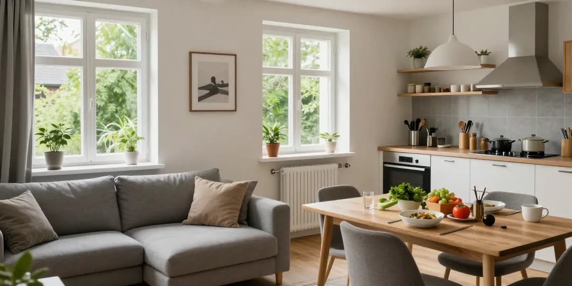 Moderne Monteurwohnung Hannover mit gemütlicher Einrichtung und viel Licht.