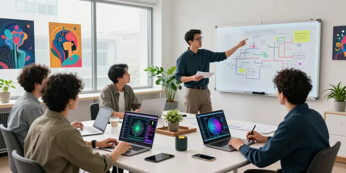 Dynamic collaboration in a modern tech studio exploring spicy AI innovations and ideas.