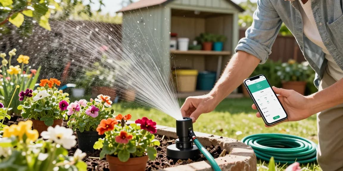 Efficiently using a rainpoint sprinkler timer while setting up a home garden.