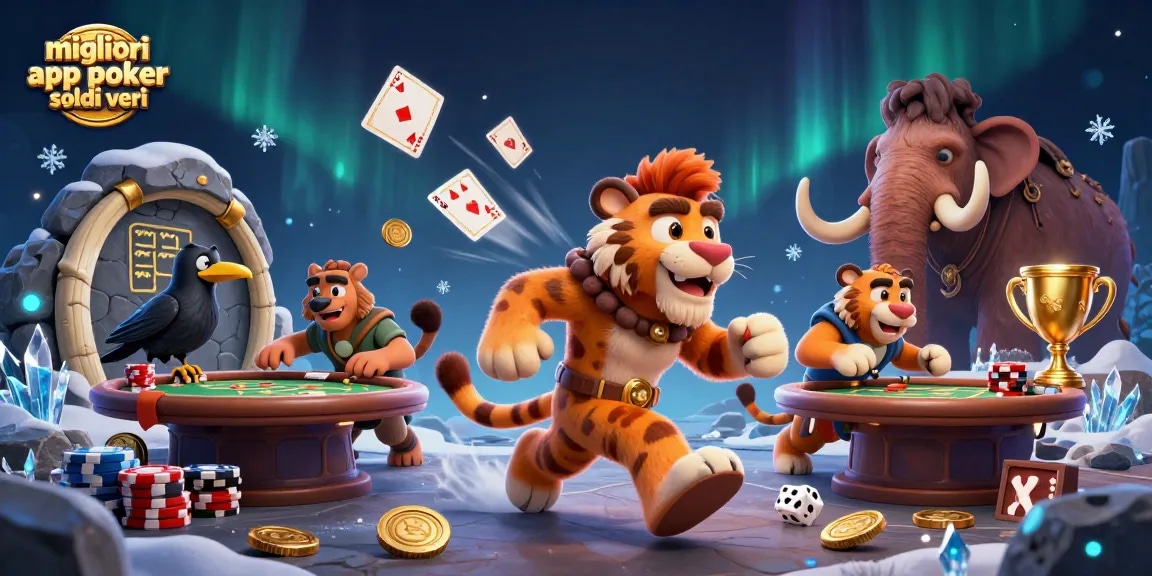 Gioca e vinci con le migliori app poker soldi veri, tavolo da poker e fiches in un'illustrazione vivace.