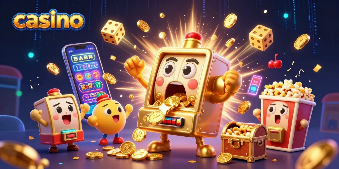Experience thrilling casino slots with a golden slot machine celebrating a jackpot.