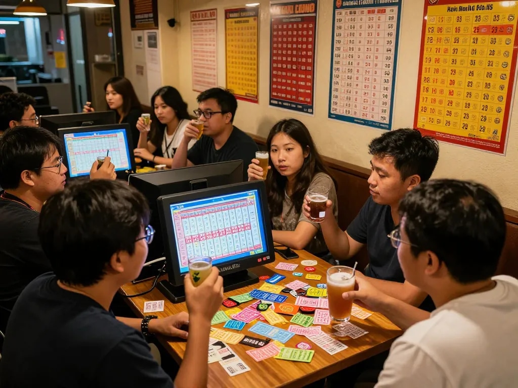 Togel Hongkong players celebrating wins in a cozy venue with vibrant atmosphere.