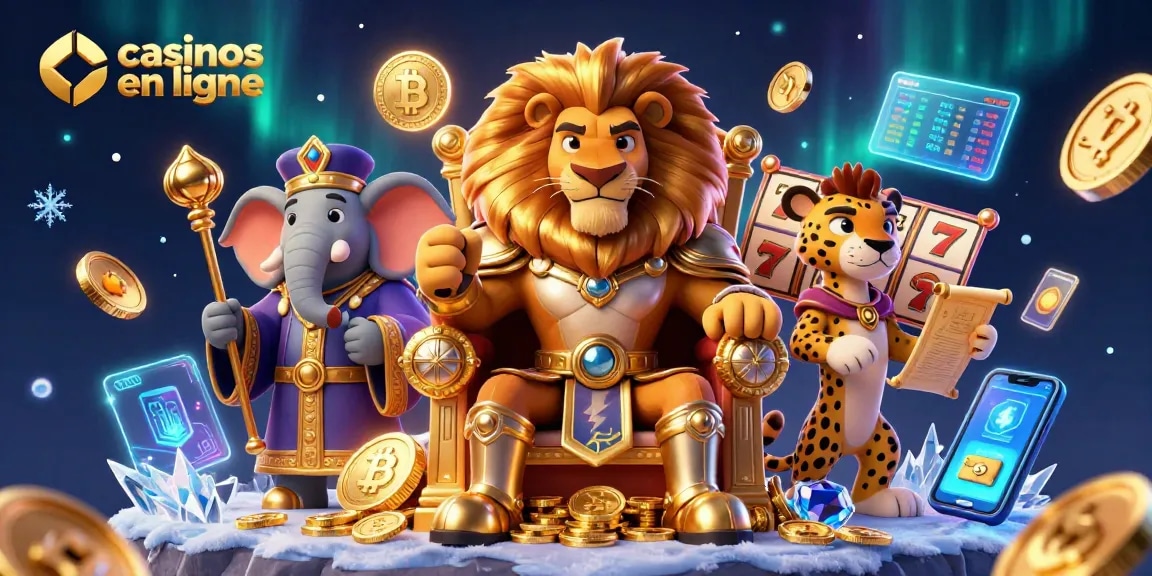 Jouer aux casinos en ligne avec le roi lion, des jackpots étincelants et des rouleaux de machines à sous.