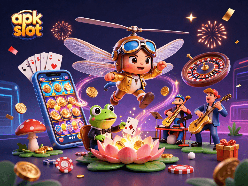 Menangkan jackpot dengan apk slot pada ilustrasi kasino yang penuh warna.