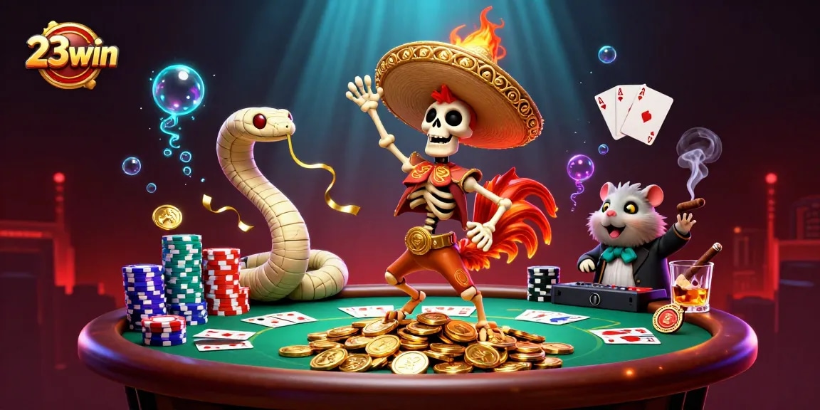 Experience thrilling gameplay with 23win's vibrant and engaging casino illustration, showcasing dynamic action.