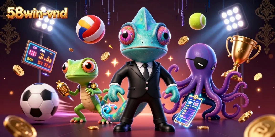 Experience exciting sports betting with 58win-vnd illustrated through dynamic gaming characters and elements.