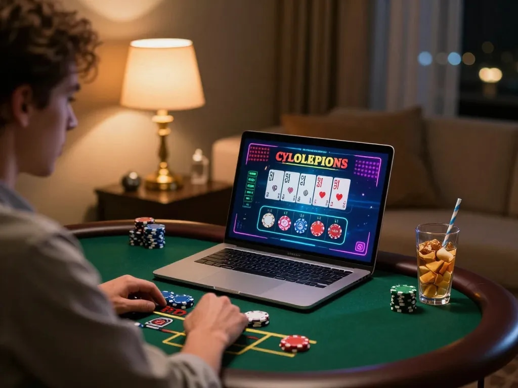 Engage in thrilling online blackjack gameplay with vipwin on a cozy home setup.