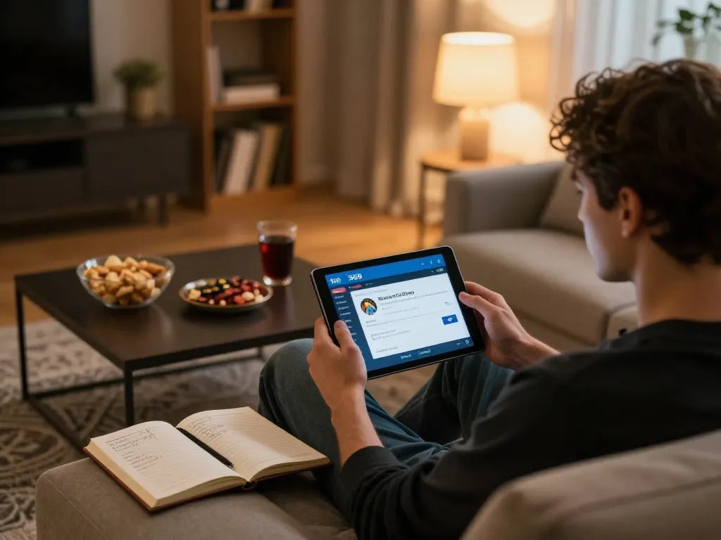 Tải app 566 for online poker on a tablet at cozy home setup with snacks and strategy notes