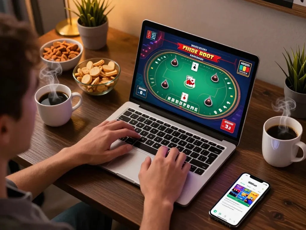 Engaging mobile gaming scene showcasing 888top shop app on a smartphone, highlighting an online poker game.