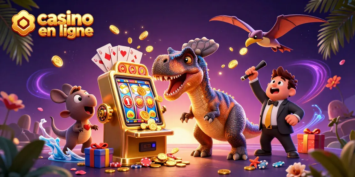 Jackpot excitant au casino en ligne avec un pachycéphalosaure et des pièces dorées volantes.