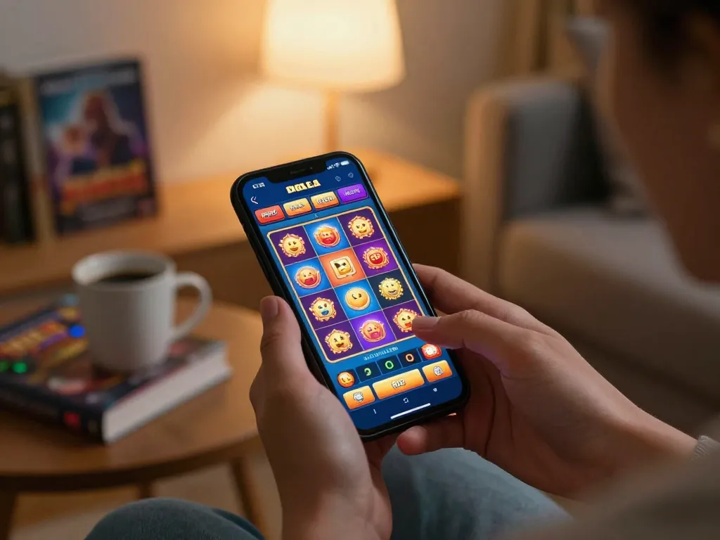 Engaging in thrilling slot pulsa gameplay on a mobile app with vibrant visuals and strategic opportunities