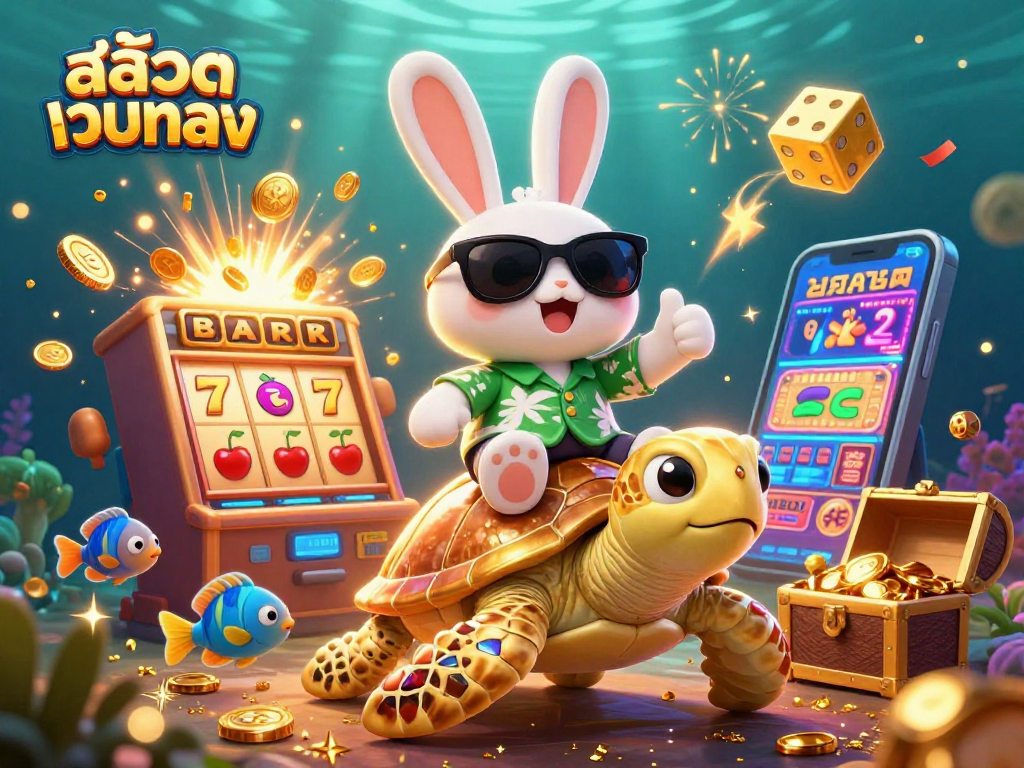 Play thrilling สล็อตเว็บตรง games with our cartoon lucky rabbit and golden turtle under vibrant underwater visuals.