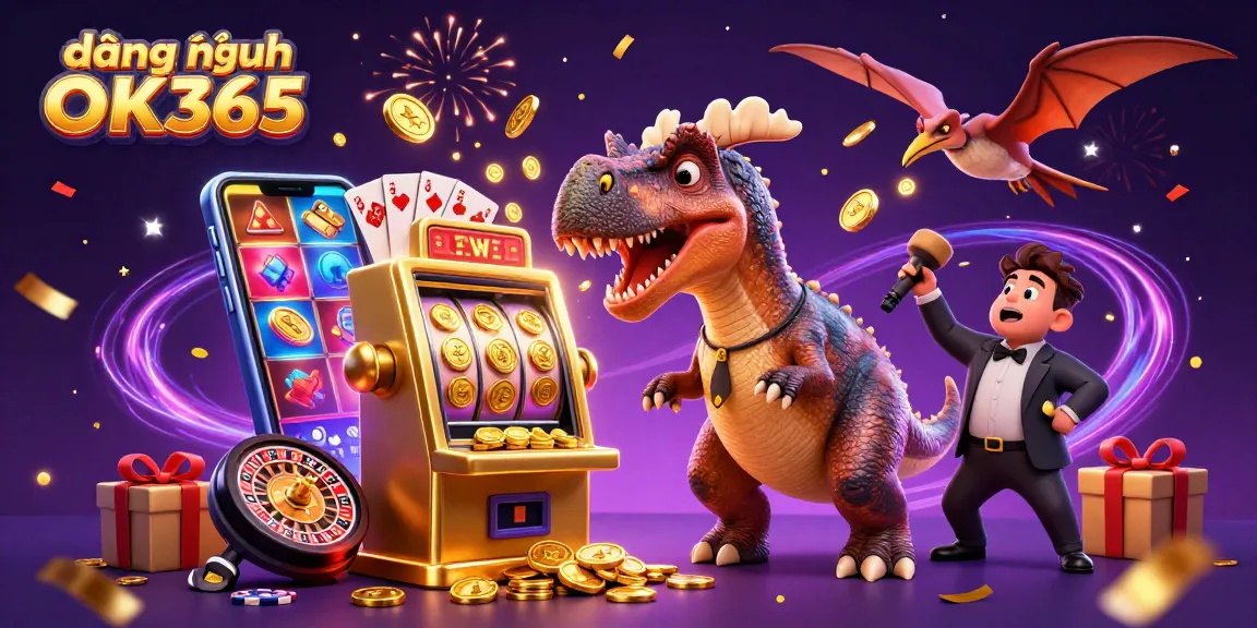 Spin the reels to win with đăng nhập OK365 as a 3D pachycephalosaurus celebrates jackpot payouts!