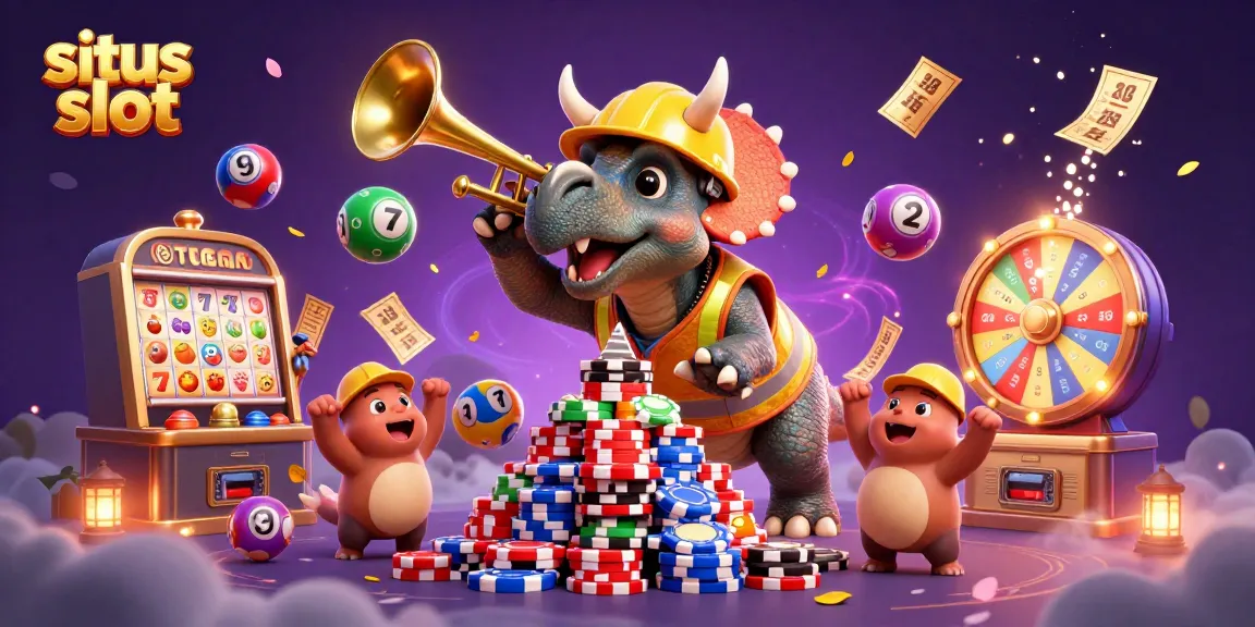 Experience the excitement of situs slot with a jackpot-themed celebration illustration featuring dynamic casino elements.