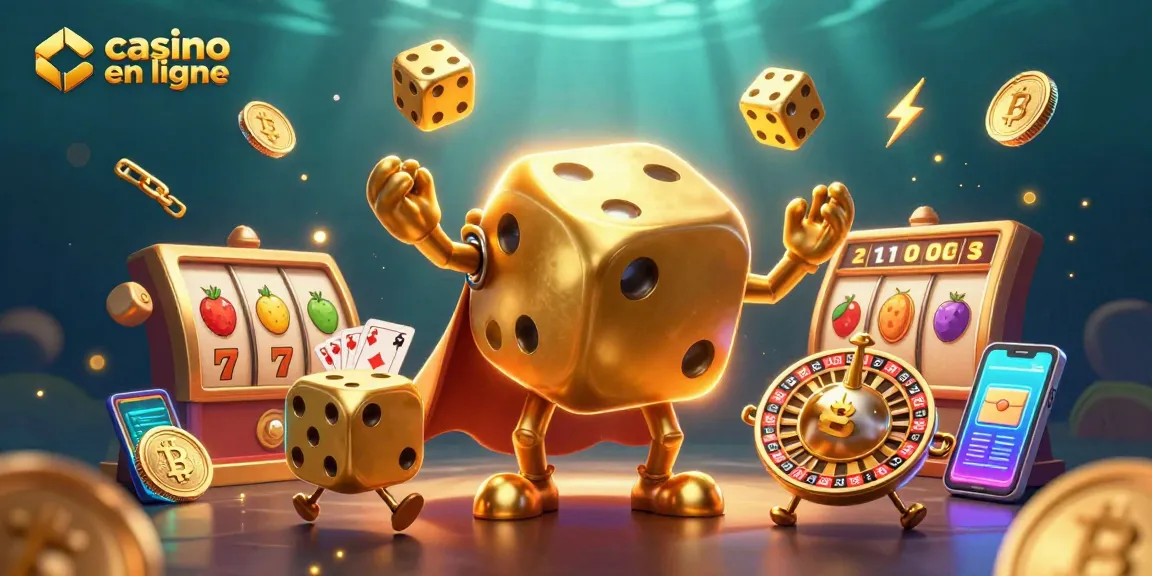 Jouer à des jeux de casino en ligne avec des dés dorés et des éléments animés.