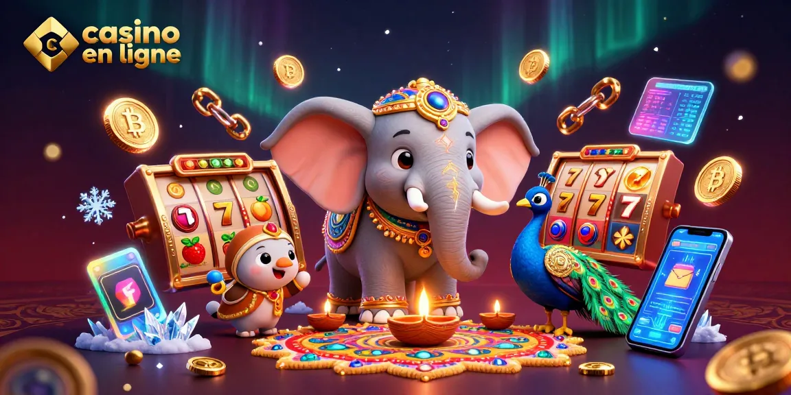 Jouez à casino en ligne avec un éléphant décoré et des symboles de jackpot.