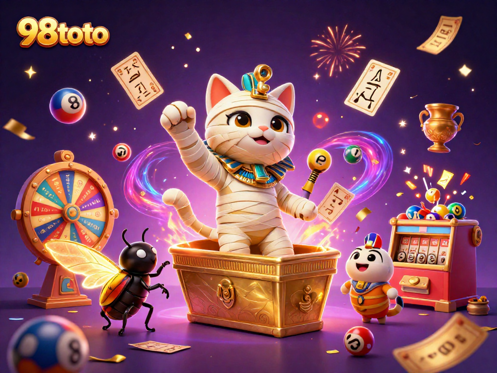 Menangkan lotere bersama 98toto dengan kucing mummy dan elemen kasino lainnya.