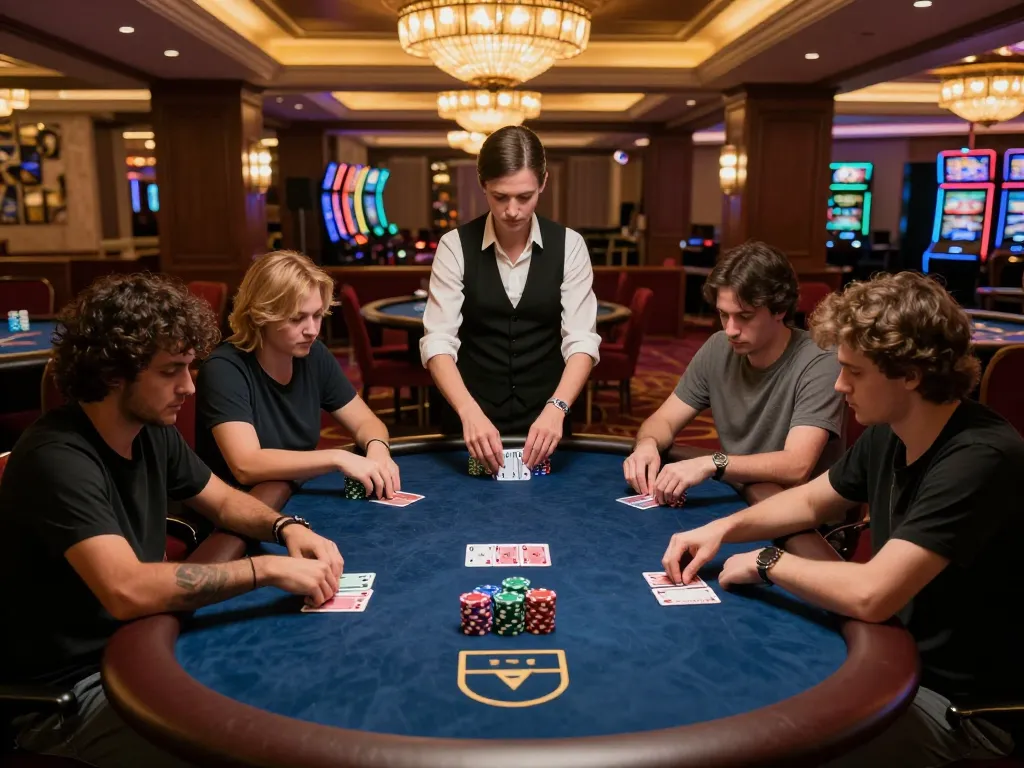 Players engage in high-stakes poker at vaobet's luxurious casino, showcasing strategic gameplay.