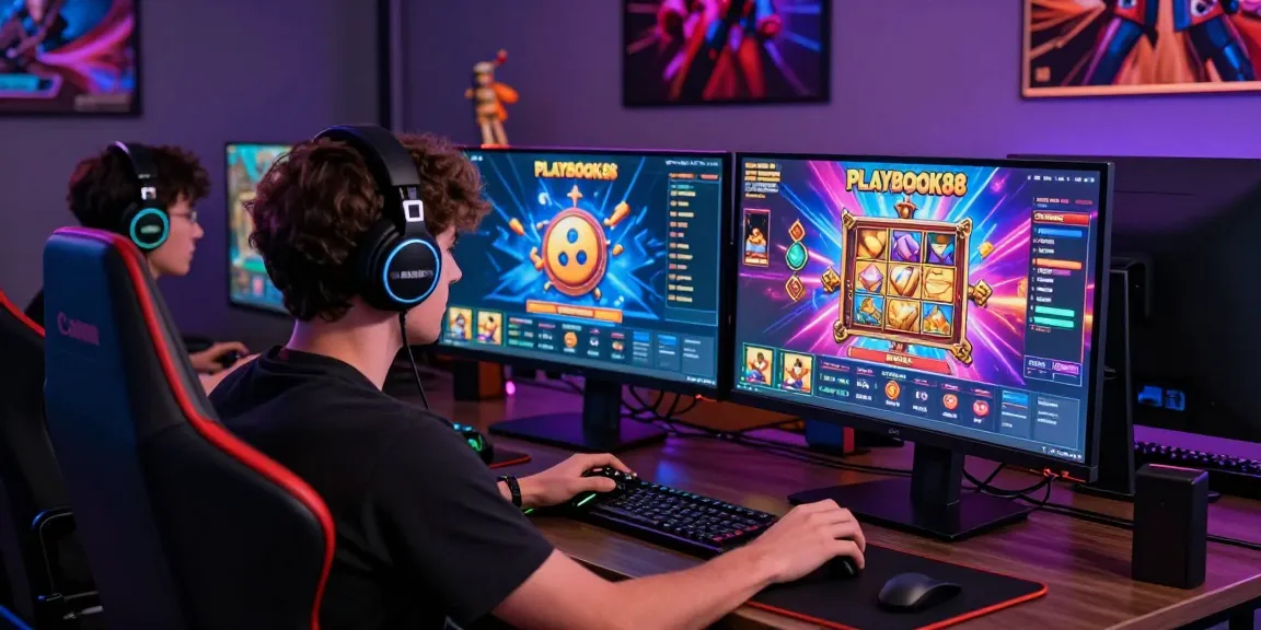 Engaging Playbook88 gaming environment showcasing a player immersed in a vibrant online slot game.