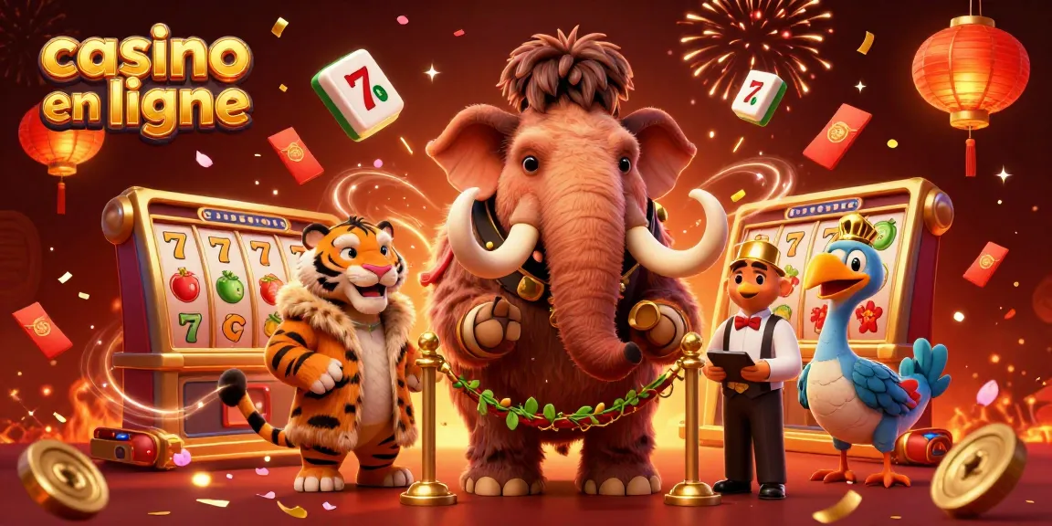 Profitez de jeux au casino en ligne avec ambiance festive et personnages dans une illustration interactive.