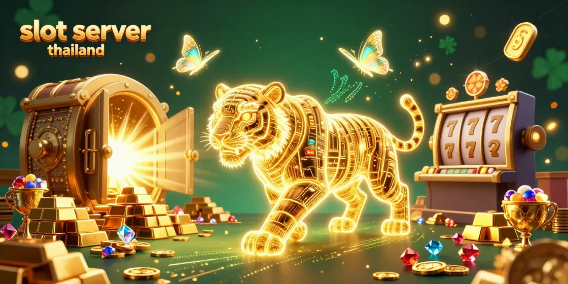 Experience the thrill of winning on slot server thailand with vibrant casino elements and a golden tiger.