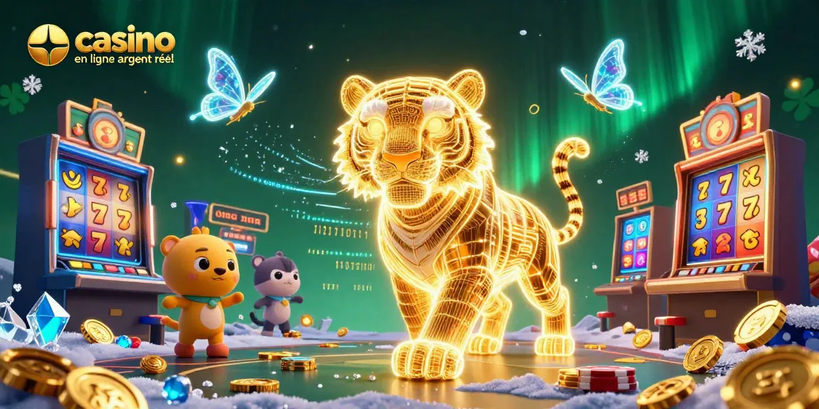 Profitez de l'excitation du casino en ligne argent réel avec ce tigre lumineux et des rouleaux de machines à sous.