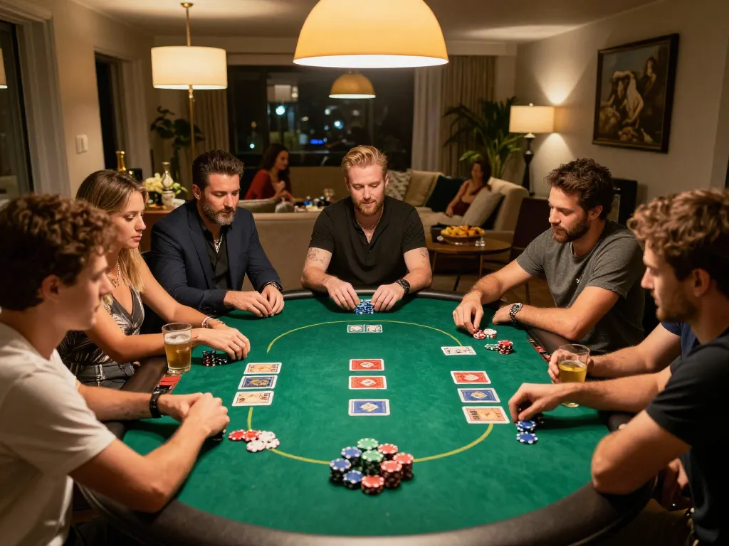 Players enjoying a poker game at home while using the uu88 platform for online gambling.