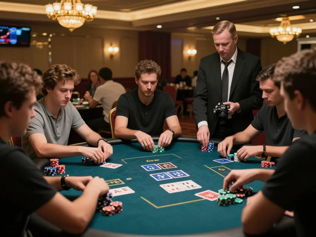 Players strategizing during a high-stakes poker game at an upscale casino, showcasing u888 excitement.