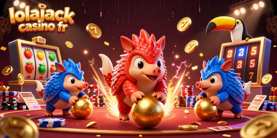 Les pangolins rivaux du lolajack casino fr s'affrontent en lançant des jetons à travers des rouleaux de machines à sous, créant une ambiance de jeu dynamique.