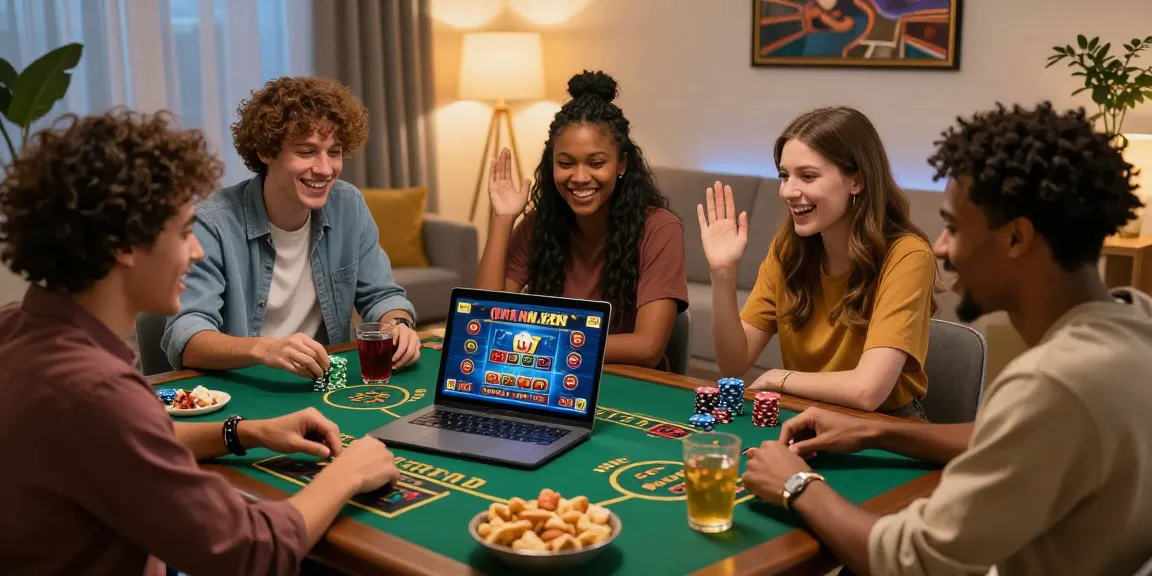Friends enjoying online casino games at home, reflecting excitement and togetherness at https://brcs.co.uk/.