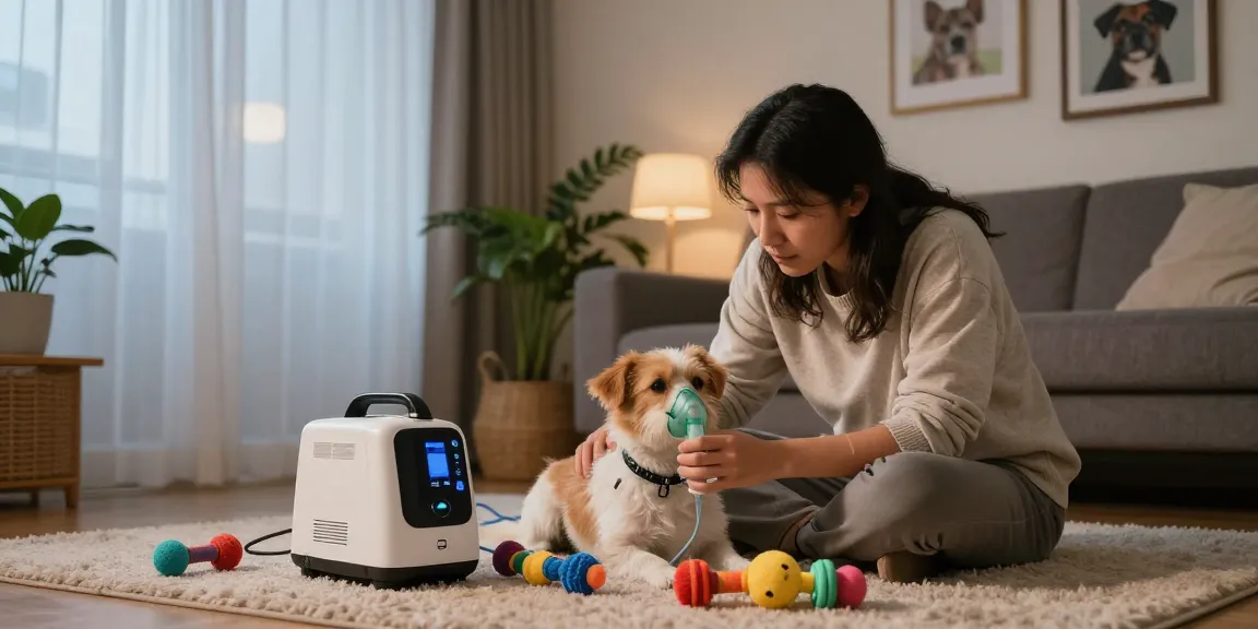 Oxygen Pet therapy scene with caring owner administering treatment.