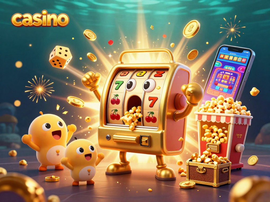 Cheering baby slot machines celebrate a jackpot victory in this vibrant casino illustration.