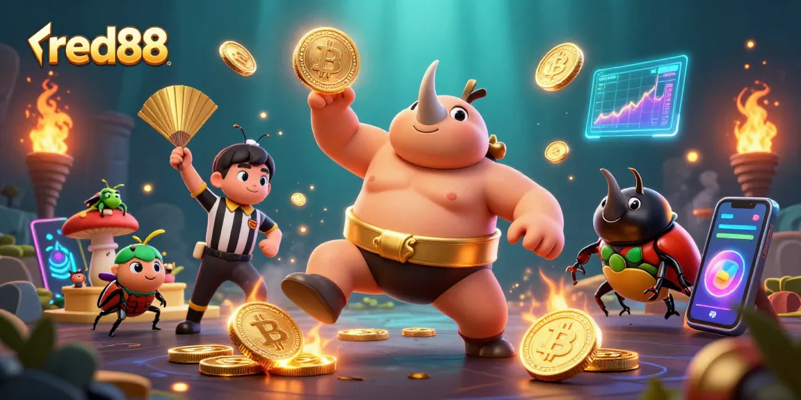 Experience thrilling action with red88 as a sumo beetle champion stomps gold coins in a vibrant casino.