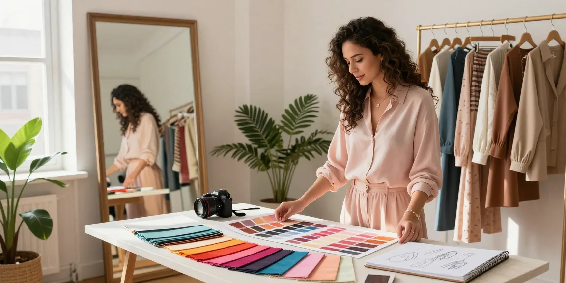 Consulenza di armocromia in un elegante studio domestico con stylist che crea una palette di colori personalizzata.