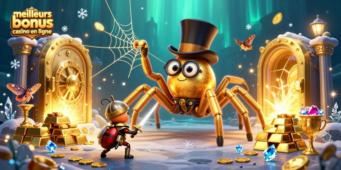 Découvrez les meilleurs bonus de casino en ligne avec des personnages animés autour des piliers du casino.