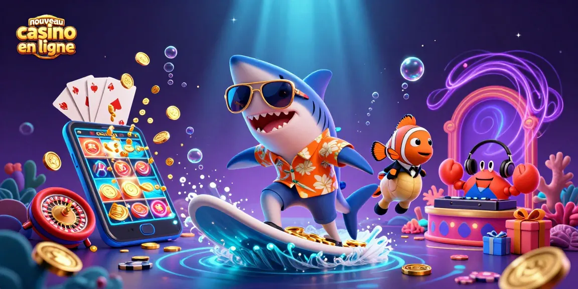 Le nouveau casino en ligne propose des jeux immersifs avec un requin cartoon surfant sur des pièces d'or.