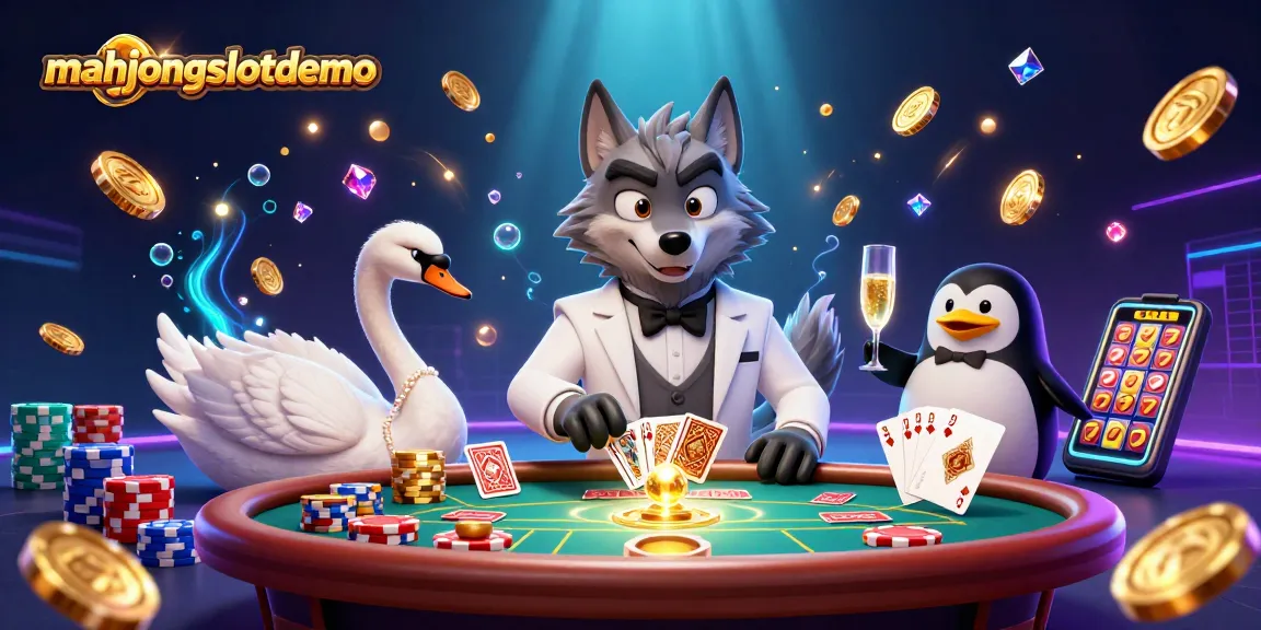 Engage with mahjongslotdemo featuring vibrant characters and casino elements in a dynamic illustration