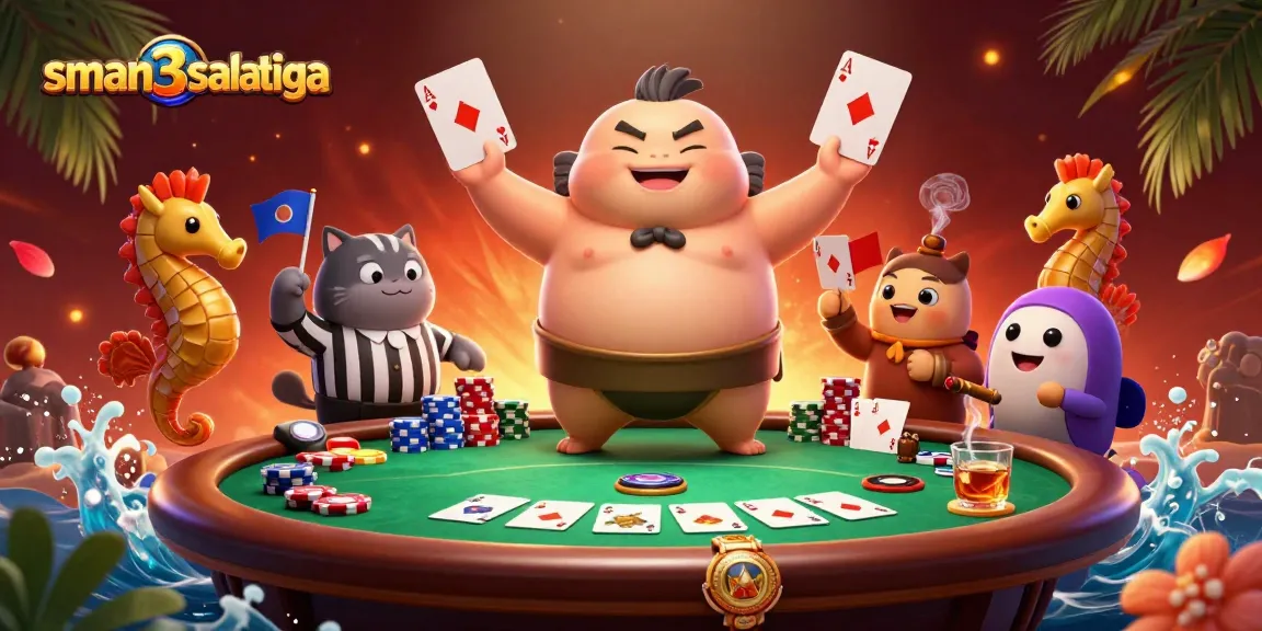 Fugu besar dalam pertandingan poker bawah laut di sman3salatiga, dikelilingi berbagai elemen kasino.