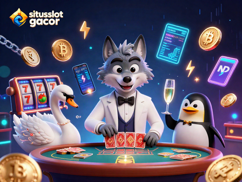 Engage with the situs slot gacor illustration showcasing vibrant 3D casino characters and crypto elements.
