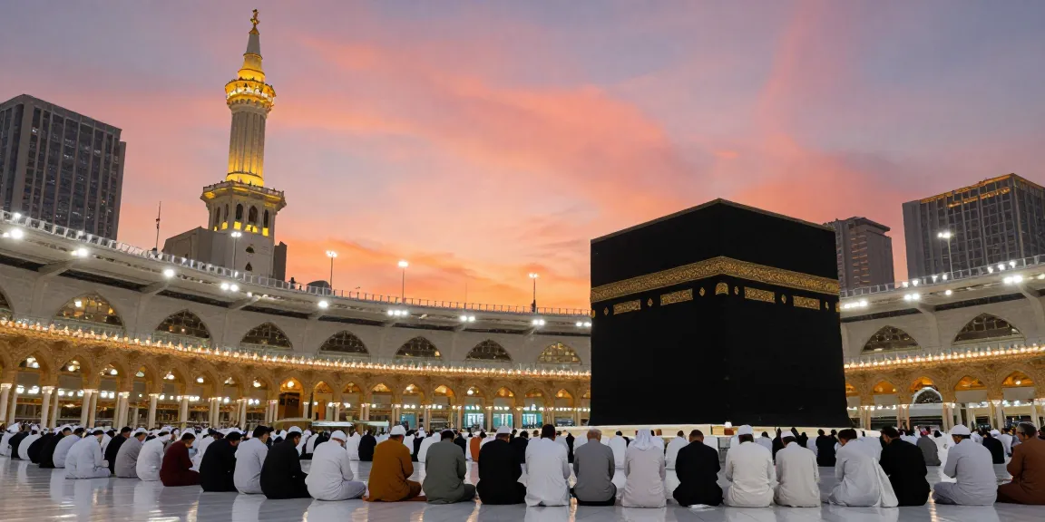 Umroh full ramadhan experience with worshippers in Masjid Al-Haram, capturing the spiritual essence and vibrant atmosphere of this sacred pilgrimage.