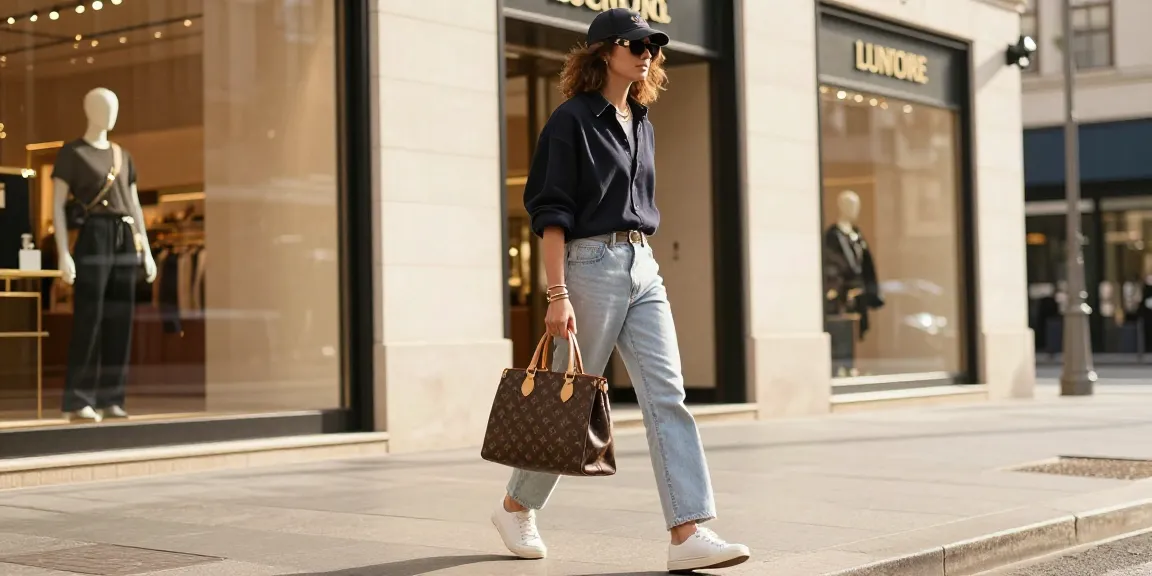 Stylish individual displaying a high-quality 레플리카 handbag in an urban setting.