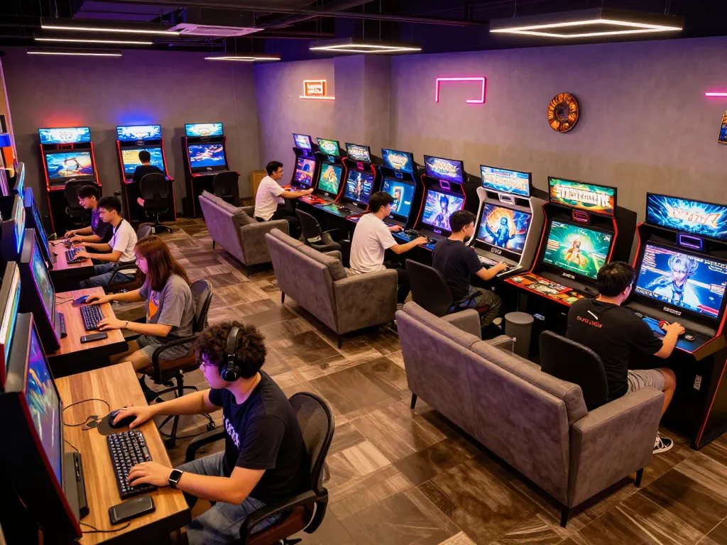 Engaged players enjoying diverse games at the best widget store in a lively casino