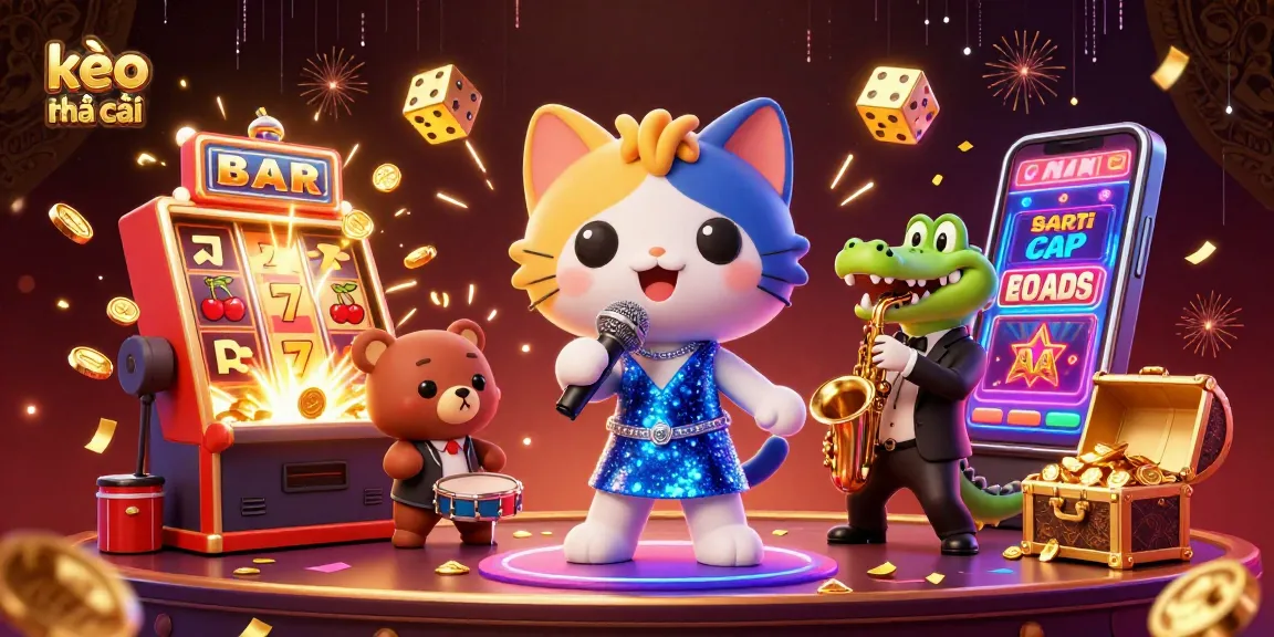 Experience the excitement of kèo nhà cái with lively characters and vibrant casino-themed elements.