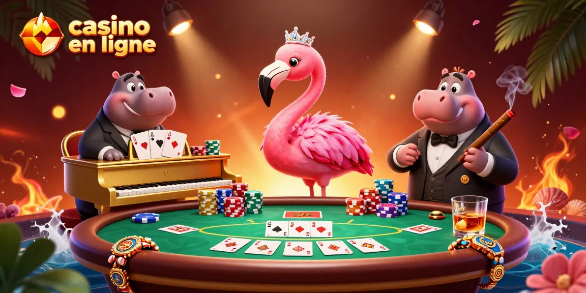 Émerveillez-vous avec ce casino en ligne captivant mettant en scène une chanteuse flamant rose et un batteur hippopotame.
