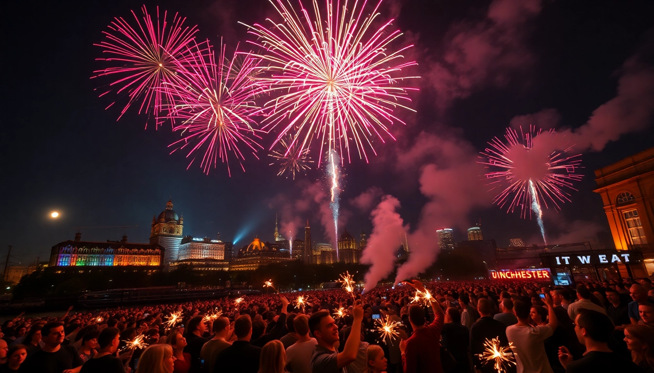 Experience stunning manchester fireworks illuminating the night sky over a vibrant city celebration.