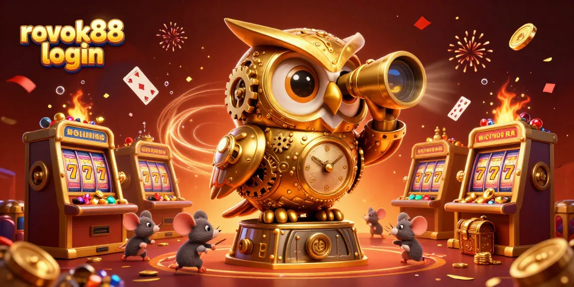 Experience exciting gaming with rokok88 login as our golden owl oversees the vibrant casino floor.
