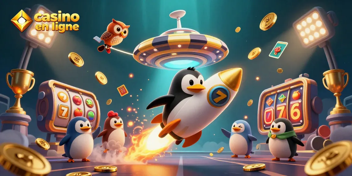 Profitez d'une expérience captivante de casino en ligne avec un pingouin doré et des éléments de jeu dynamiques.