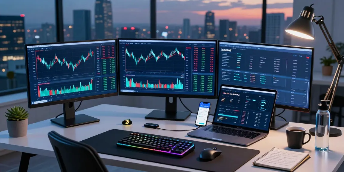 hcnwf stock price displayed in a professional crypto trading setup featuring modern monitors, DeFi dashboard screens, and a digital wallet.