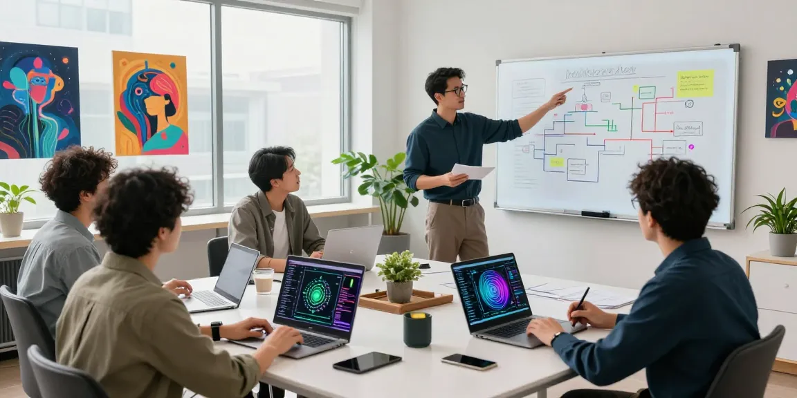 Dynamic collaboration in a modern tech studio exploring spicy AI innovations and ideas.